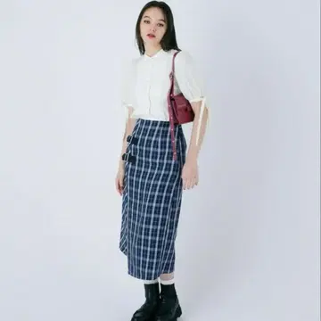 랩 스타일 체크 무늬 스커트 [TINA:JOJUN]