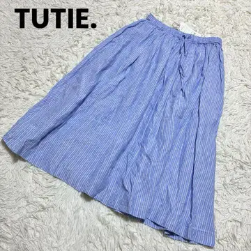 [택 포함 미사용] TUTIE. 튜티에 린넨 플레어 스커트 스트라이프