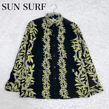 빈티지 Sun Surf 긴팔 알로하 셔츠 코코넛 버튼 풀