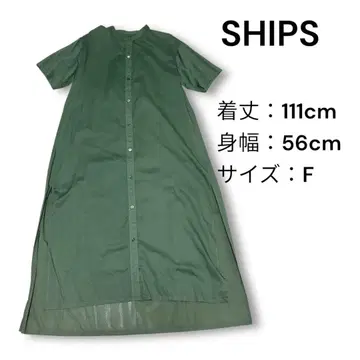 새상품급 SHIPS 얇은 소재 카키 반팔 셔츠 원피스 F 사이즈