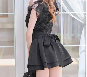 미셸 마카롱 슬림 레그 리본 스커트 블랙