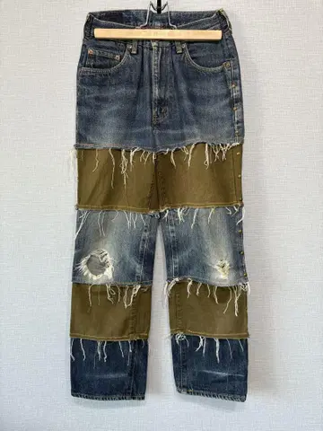 조각 데님 구제 의류 절개 블루 카키 재구축 패치워크