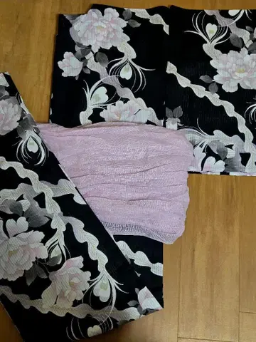 유카타 블랙 핑크 라메 믹스 시어 병아대 포함