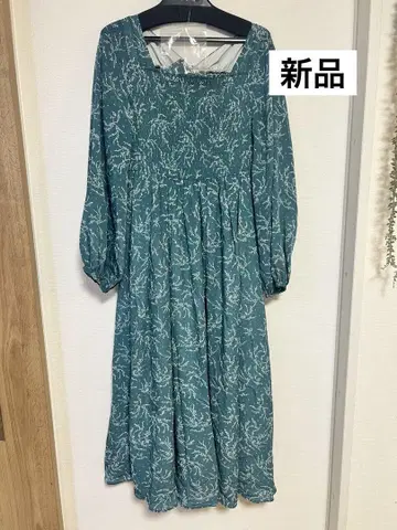 청록색 쉬폰 긴팔 롱 원피스
