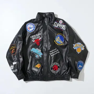 NBA 팀 로고 자수 바시티 자켓 블랙