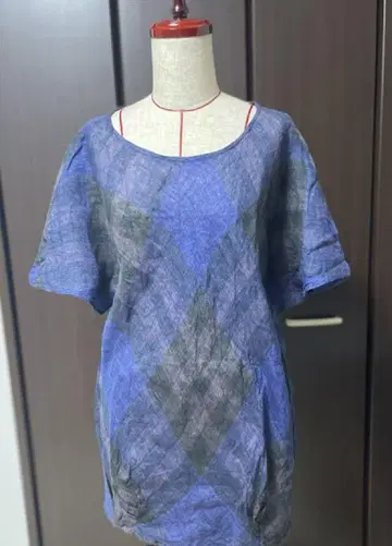 [ 린넨 100% 산뜻한 소재 ] 체크 무늬 튜닉 비침