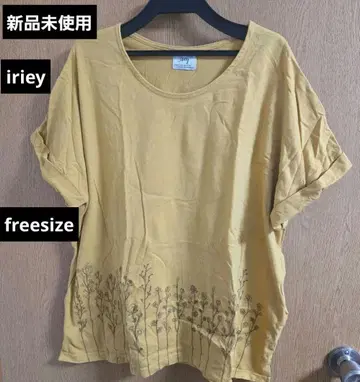 iriey 아이리 머스타드색 꽃무늬 반팔 티셔츠 빅 루즈 롱 기장