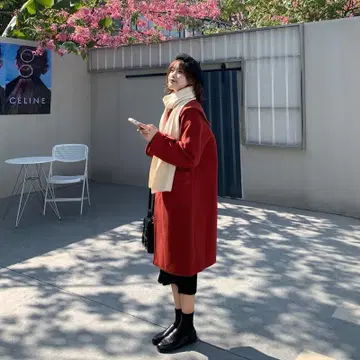 빨간색 더플 코트 울 혼방