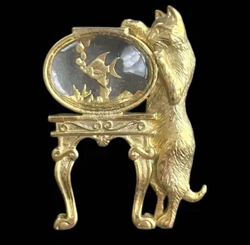 1928년 빈티지 고양이 물고기 브로치