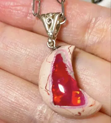 칸테라 오팔 초승달 핑크 빨간색 그라데이션 펜던트 탑 갤럭시