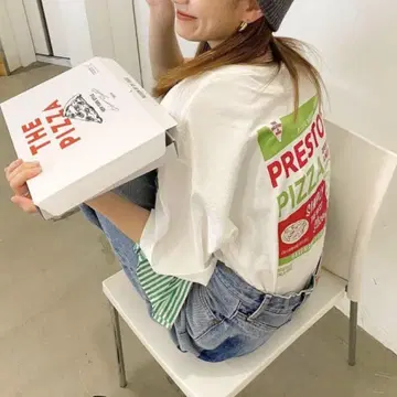 새상품 ungrid 언그리드 PIZZA 로고 루즈 Tee 화이트 피자