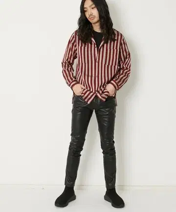 AMERICAN RAG CIE MANTECO 스트라이프 오픈 카라 셔츠