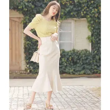 데님 머메이드 스커트 아이보리 [완판템]