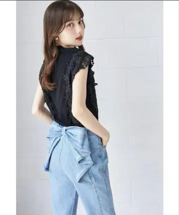 tocco closet 뒤 빅 리본 데님 팬츠 블루