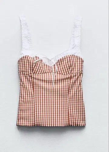 Zara 대비 깅엄 체크 뷔스티에 상의 깅엄 체크 자라