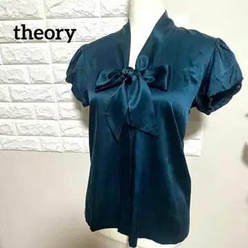 Theory 리본 타이 블라우스 퍼프 슬리브 면 실크 여성용 M