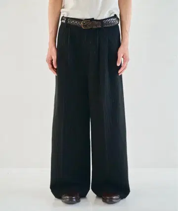 Camphor wood 와이드 배기 라메 스트라이프 팬츠 L