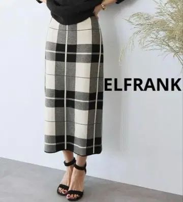 엘프랭크 ELFRANK 체크 니트 미디엄 기장 타이트 스커트 F