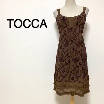 TOCCA 브라운 컬러 보태니컬 자수 실크 원피스