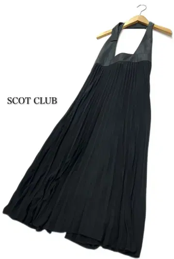 SCOT CLUB 플리츠 쉬폰 에이프런 드레스 원피스 뒤트임/블랙
