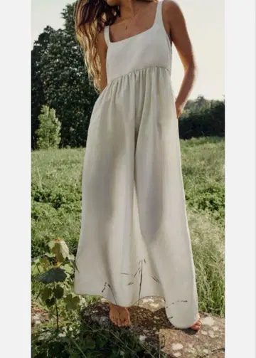 [ 새상품급 ] ZARA 자라 린넨 블렌드 미디 드레스 캐미 원피스 S