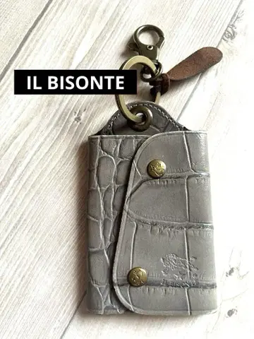 IL BISONTE 소가죽 키케이스 그레이 크로커다일 엠보