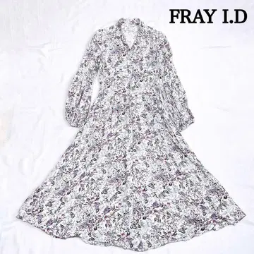 FRAY I.D 롱 원피스 꽃무늬 화이트 0 사이즈 고급스러움 맥시 긴팔