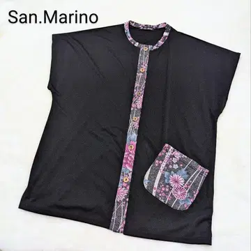 San.Marino 일본풍 패턴 꽃무늬 튜닉 블라우스 블랙 미사용 새상품