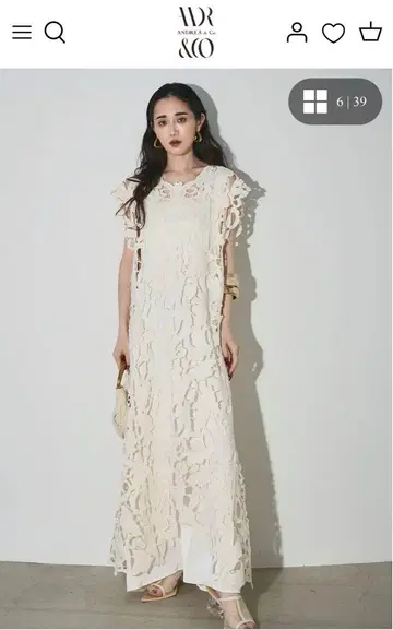 [ ANDREA &Co. ] 아이보리 레이스풍 티셔츠 슬리브리스 원피스