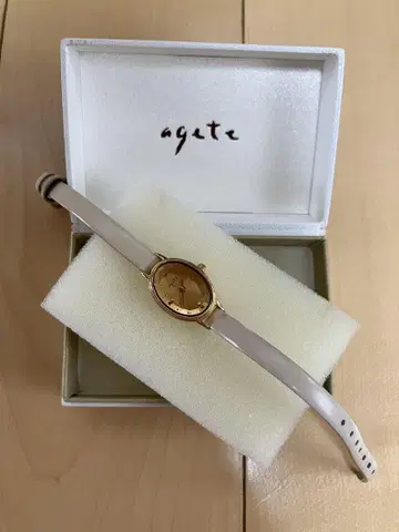 agete 아날로그 손목시계 골드 베이지