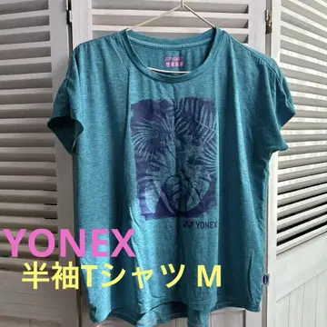 YONEX 여성용 반팔 티셔츠 청록색 보태니컬 무늬 프린트