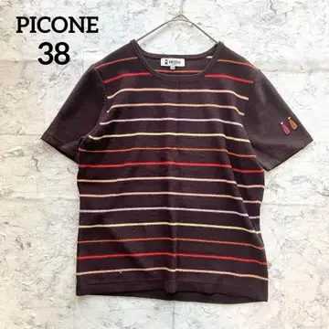[ PICONE ] 피코네 보더 반팔 니트 브라운 38 비즈 자수