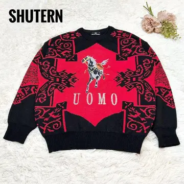 SHUTERN 슈턴 긴팔 니트 자수 레트로 빨간색 레드 사이즈 M