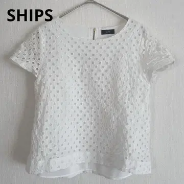 SHIPS 화이트 레이스 반팔 블라우스
