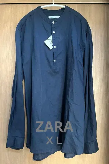 ZARA 네이비 긴팔 헨리넥 셔츠 XL