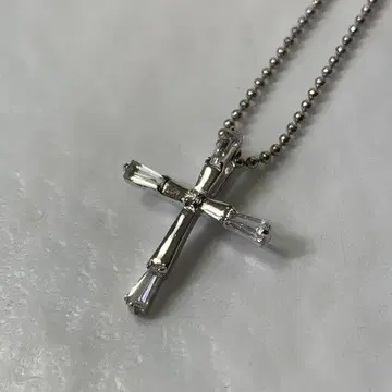 silver 목걸이 크로스 십자가 각인 다이아 스톤 볼체인