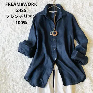 새상품급 24SS 프레임워크 셔츠 프렌치 린넨 린넨 100% 네이비
