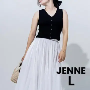JENNE 리브 펄 탱크탑 슬리브리스 리브 니트 블랙