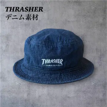 트레셔 THRASHER 데님 버킷햇 자수 로고 모자 스트릿
