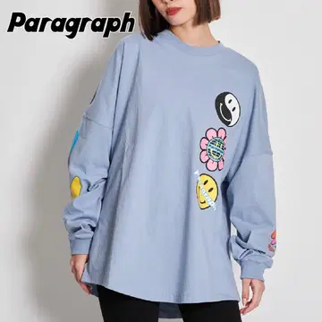 새상품급 Paragraph 플라워 스마일 롱 슬리브 티셔츠 FREE