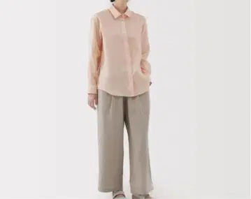 [무인양품] 미사용에 가까운 레귤러 카라 긴팔 셔츠 라이트핑크 XL
