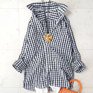 컨디션 최상 DRESSTERIOR 깅엄 체크 코튼 100 블라우스 일본제