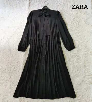[새상품급] ZARA 자라 롱 원피스 보타이 플리츠 S 블랙
