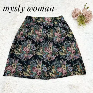 새상품 미사용 mysty woman 사다리꼴 스커트 고블랑 블랙 꽃무늬