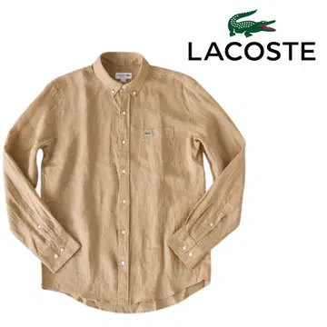 새상품급 LACOSTE 린넨 버튼 다운 셔츠 로고 긴팔 베이지