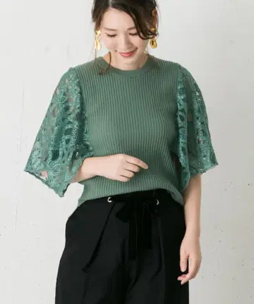 TORRAZZO DONNA 손수건 슬리브 레이스 니트 그린 F
