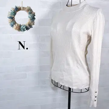 에누도트 금장 버튼 리브 니트 하이넥 스웨터 오피스 캐주얼 M