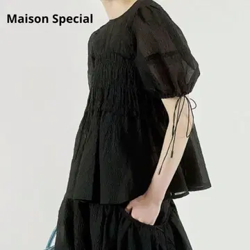 미사용급 Maison Special 시어 자카드 2WAY 퍼프 탑 블랙
