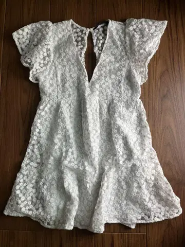 ZARA 플라워 꽃무늬 레이스 미니 원피스 자수 튤 화이트