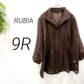 [1540] RUBIA 블라우스 브라운 시스루 셔츠 얇은 7부 소매
